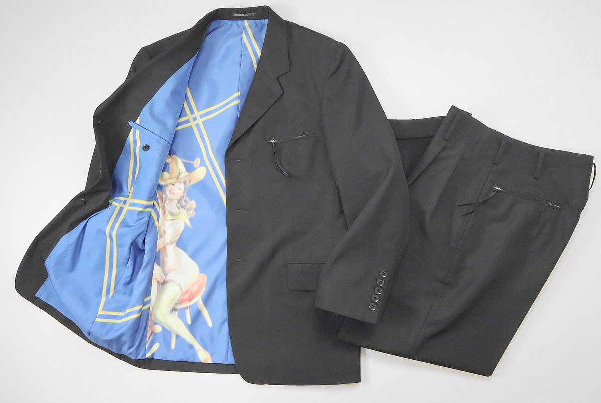 Yohji Yamamoto Pour Homme ◆01AW ギャングスター セットアップ スーツ (黒 サイズ2&3) テーラードジャケット パンツ ヨウジヤマモト QV15