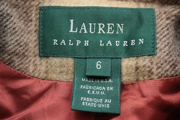 LAUREN RALPH LAUREN ◆ チェック ショートコート (ブラウン サイズ6) ウール混 ジャケット ラルフローレン ◆YX7_画像9