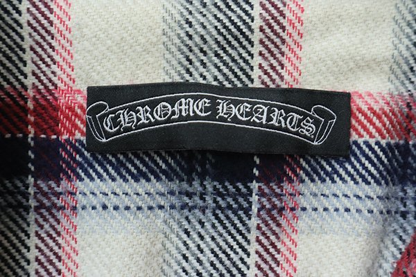 Chrome Hearts * check pattern flannel shirt leather Cross patch silver button long sleeve shirt red / white / blue Chrome Hearts *K2D