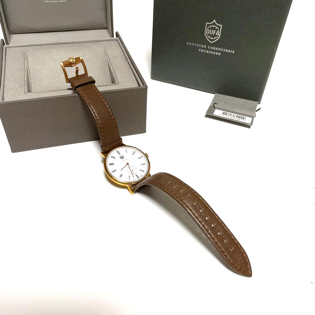 ドゥッファ DF-9001 スモセコ クォーツ 腕時計 2針 箱付き 不動 茶色 ゴールド レザー 金具 DUFA_画像4
