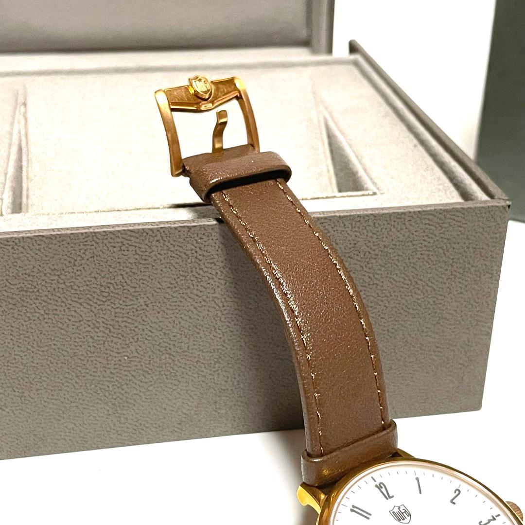 ドゥッファ DF-9001 スモセコ クォーツ 腕時計 2針 箱付き 不動 茶色 ゴールド レザー 金具 DUFA_画像9