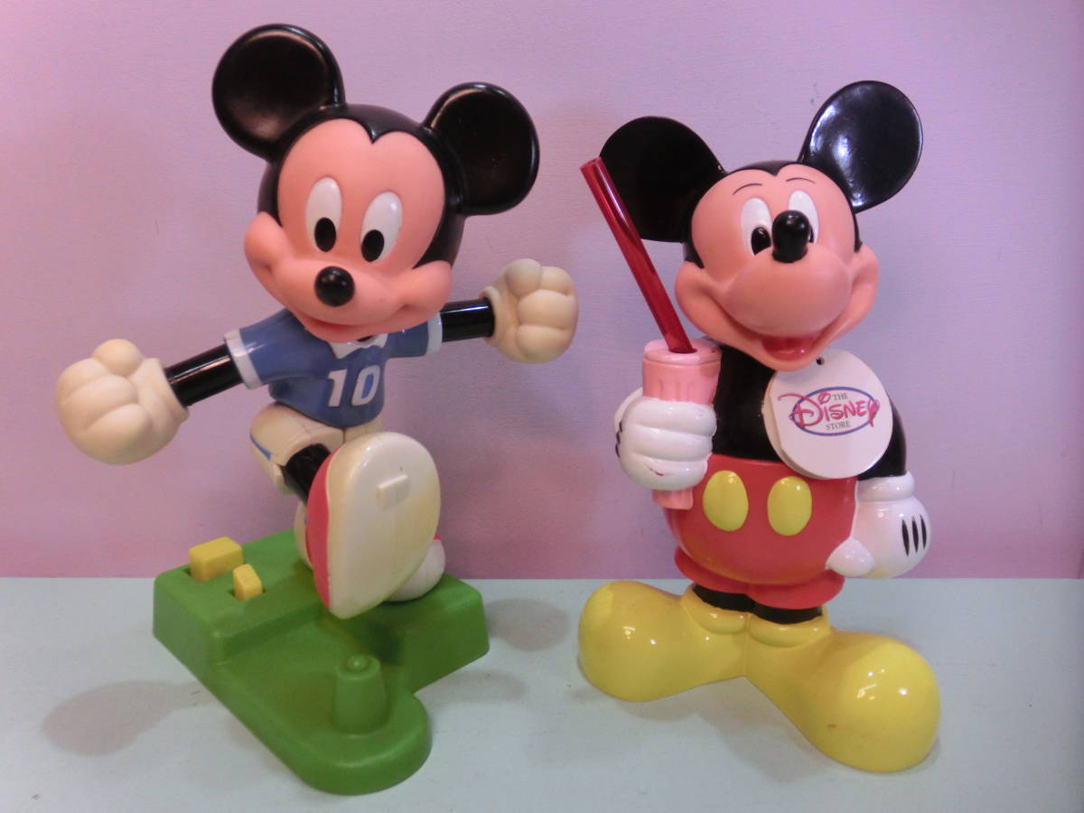 ディズニーストアUSA◆ミッキーマウス ドリンクボトル&サッカー フィギュア人形 2体セット ビンテージ◆ミッキー Mickey Mouse Figure_画像1