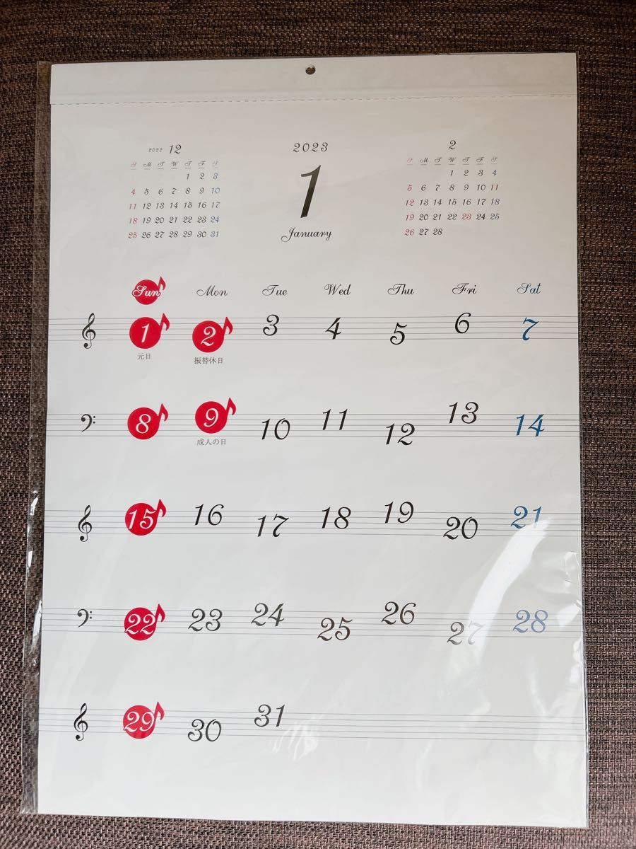 値下げ交渉OK！！リズムピアノ五線譜カレンダー 2023年A3壁掛け音楽カレンダー