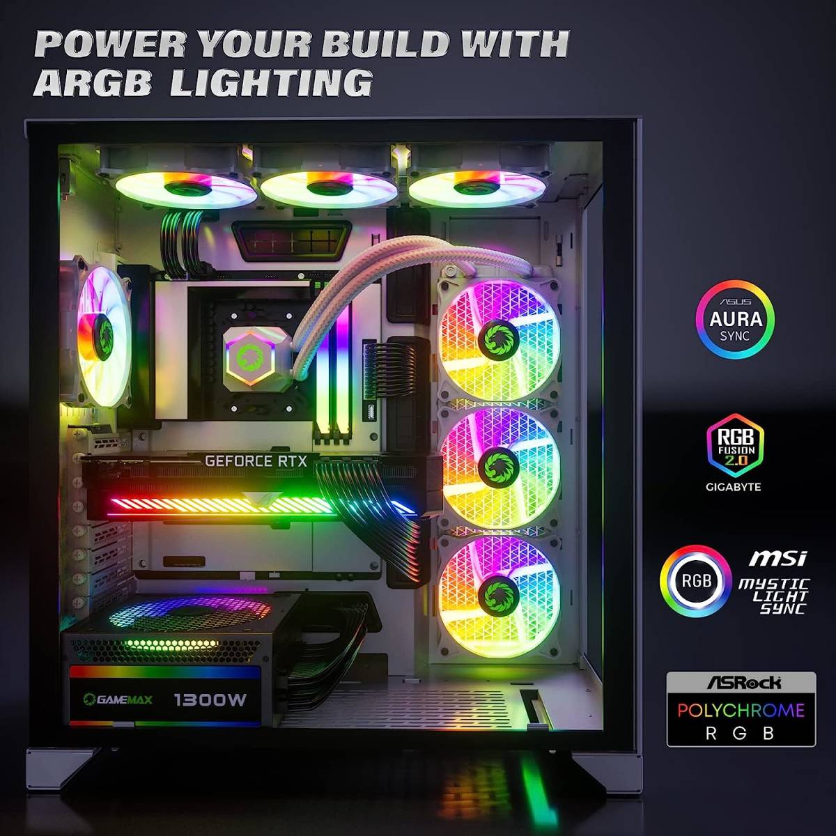 GAMEMAX 1300W 電源、ATX 3.0 & PCIE 5.0 対応、80+ Platinum 認定、5V マザーボード同期付きアドレッサブル RGB n211