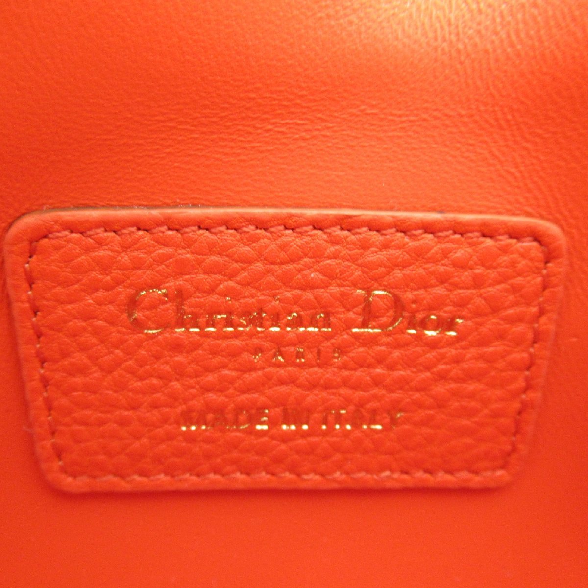 Dior ディオール アクセサリーポーチ（取っ手あり） カードマイクロバッグ オレンジ系 レザー レディース_画像9