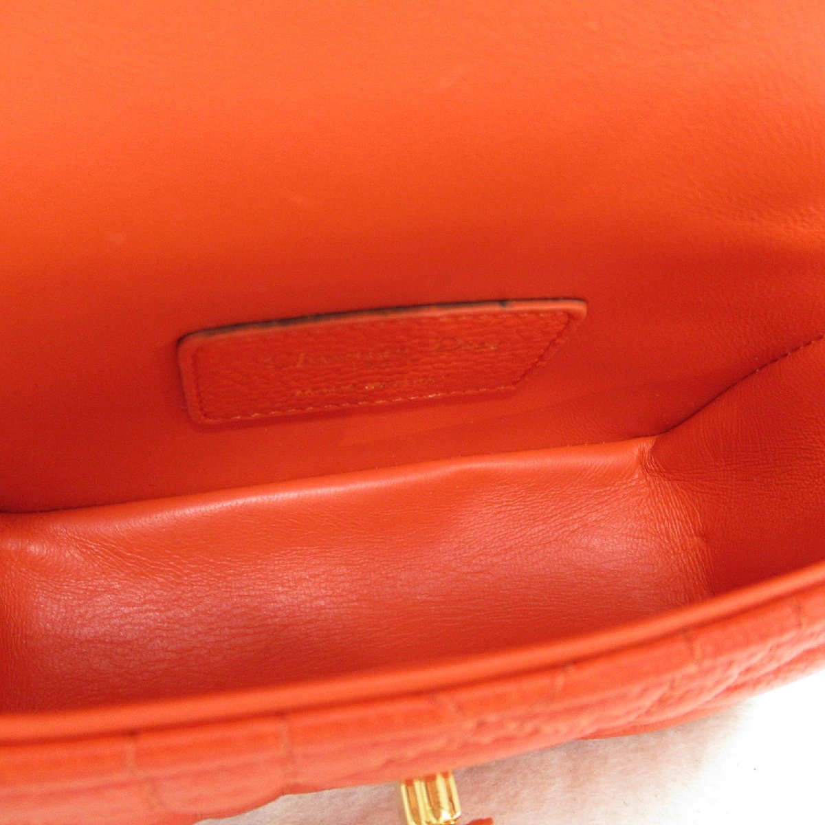 Dior ディオール アクセサリーポーチ（取っ手あり） カードマイクロバッグ オレンジ系 レザー レディース_画像4