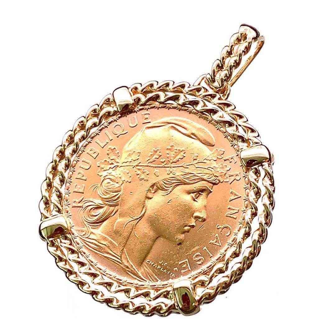 フランス マリアンヌ 金貨 1909年 10g K18/21.6 イエローゴールド コイントップ コレクション アンティークコイン Gold