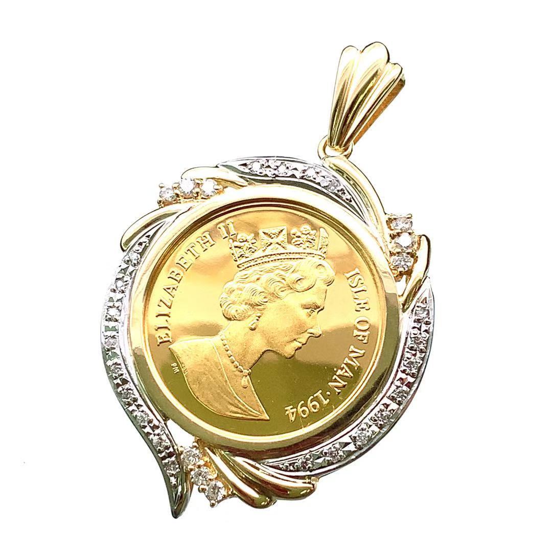 魅力的な K18/24 1994年 エリザベス女王二世 猫 マン島金貨 美品 純金