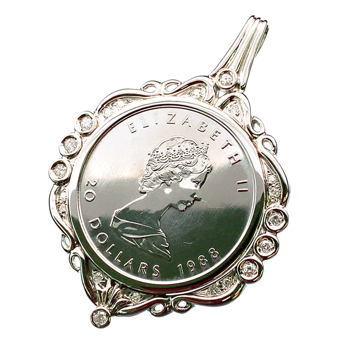 カナダ メイプル プラチナ貨 999 / 900 エリザベス二世 1988年 25.8g 1/2オンス ダイヤモンド 0.28 コイン ペンダントトップ コレクション
