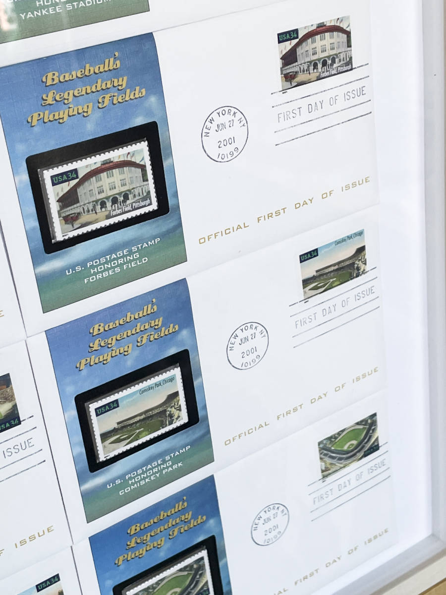 オンライン大セール 2001年発行 アメリカ『伝説的野球場』記念切手10枚 初日カバー 額装品 FDC 野球