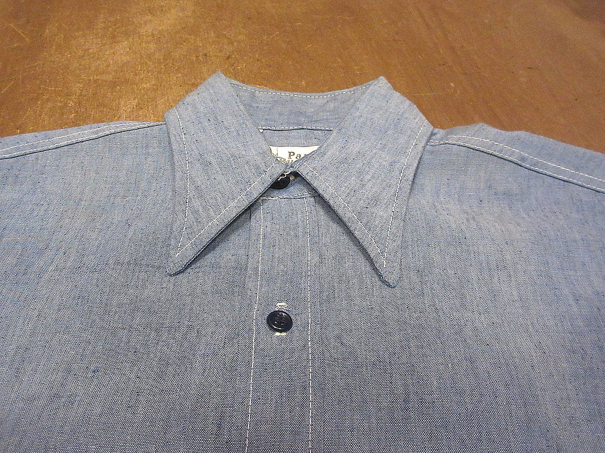 ビンテージ70’s●DEADSTOCKシャンブレー半袖ワークシャツsize S●230719j7-m-sssh-ot古着1970sデッドストック_画像3