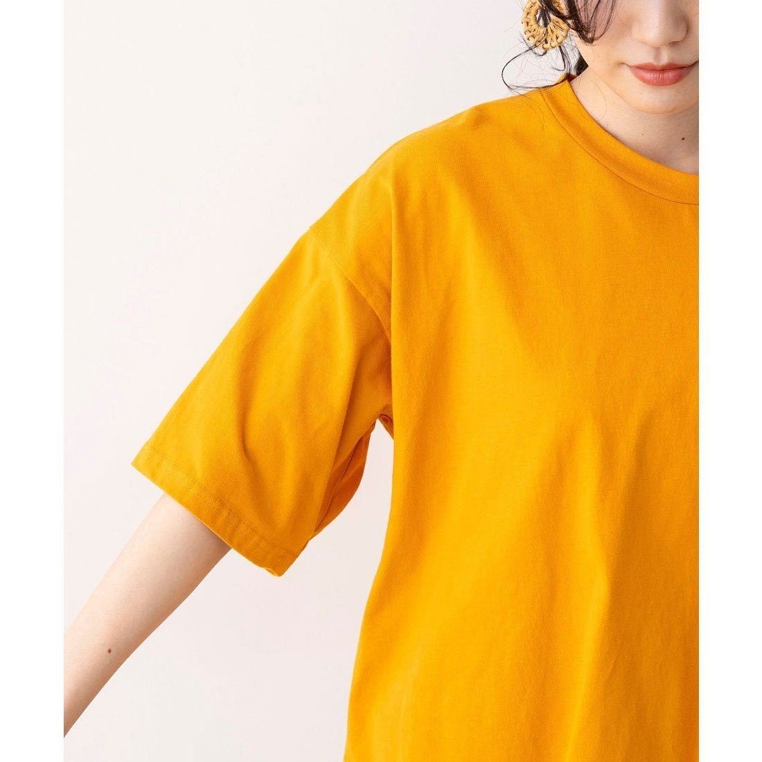 未使用美品 HUNCH ハンチ 綿100% オーガニックコットン 配色ステッチ オーバーサイズ Tシャツ オレンジ