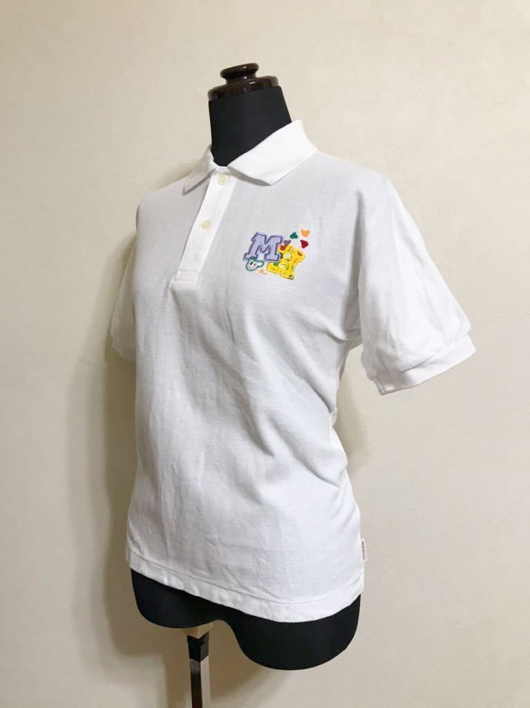 [ beautiful goods ] MIKIHOUSE Miki House lady's deer. . polo-shirt embroidery badge big Logo tops size LM short sleeves white made in Japan 12-5581-224