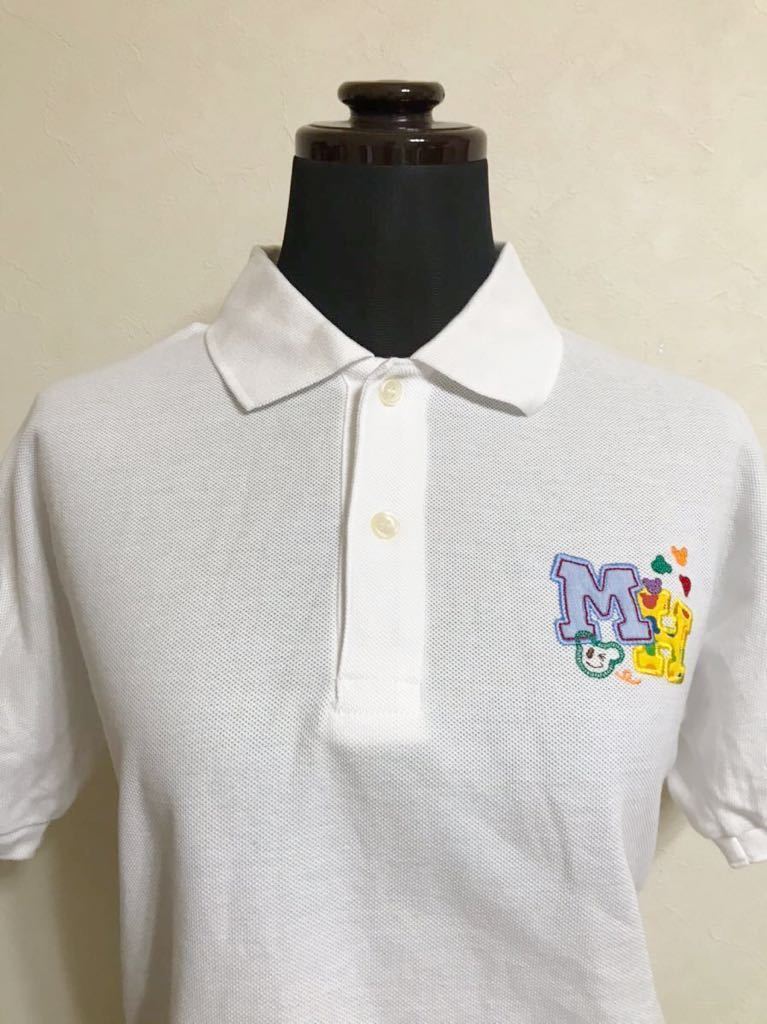 [ beautiful goods ] MIKIHOUSE Miki House lady's deer. . polo-shirt embroidery badge big Logo tops size LM short sleeves white made in Japan 12-5581-224