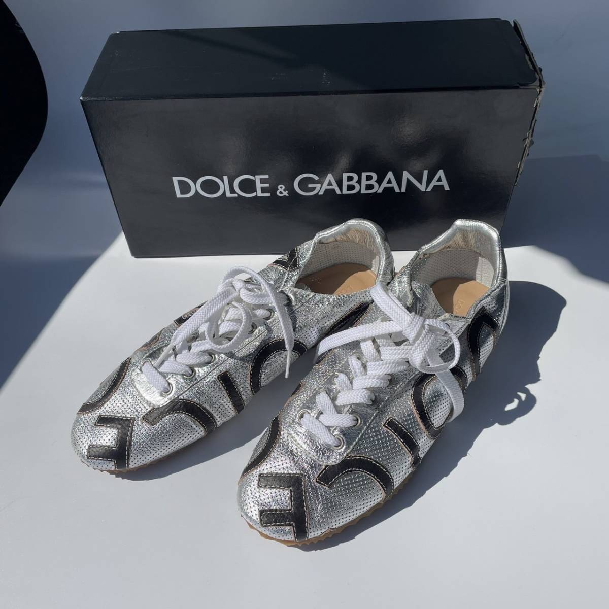 【未使用品】 DOLCE&GABBANA ドルチェアンドガッバーナ レザー スニーカー シルバー 7.5 約26.5cm ドルガバ_画像1