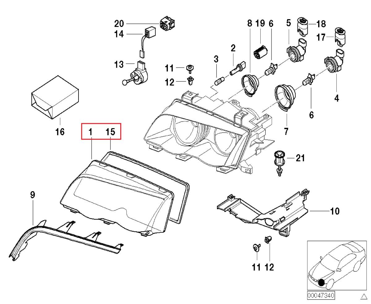 BMW E46 前期 ヘッドライトレンズカバー 左側 ガスケット付き 63128382191 316Ci 318Ci 320Ci 323Ci 325Ci 330Ci 328Ci クーペ カブリオレ_画像4