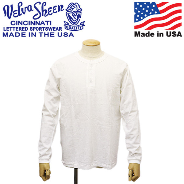 Velva Sheen (ベルバシーン) 161644 TUBULER LS HENLEY NECK TEE ロングスリーブヘンリーネック Tシャツ アメリカ製 VLVS016 WHITE XL