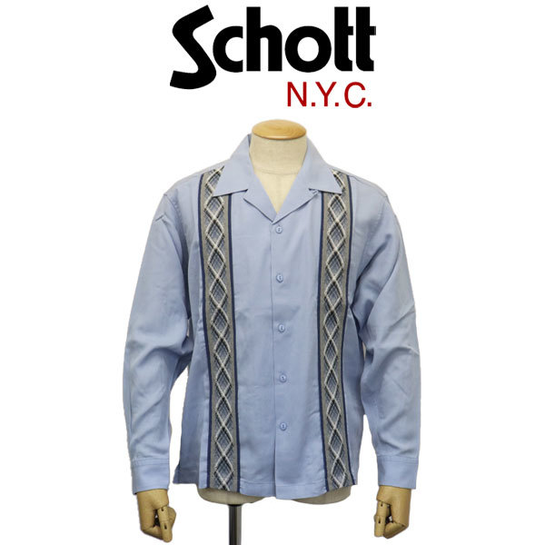 Schott (ショット) 3120005 2TONE ツートーン L/S SHIRT ロングスリーブシャツ 391(81)SAXE L_Schott(ショット)正規取扱店THREEWOOD(スリ