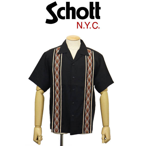 Schott (ショット) 3123014 LINE 2TONE S/S SHIRT ライン2トーン ショートスリーブシャツ 10(09)BLACK XL
