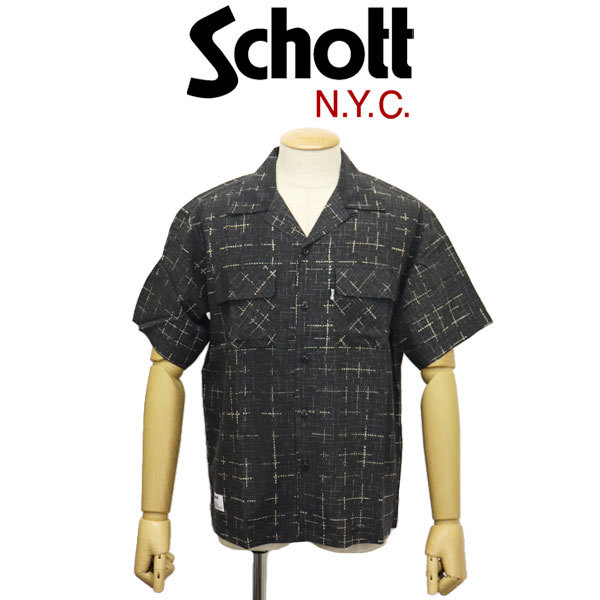 素晴らしい品質 Schott (ショット) 3123015 KASURI PLAID S/S SHIRT カスリ柄 格子縞 ショートスリーブシャツ 10(09)BLACK XL トップス
