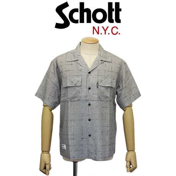 Schott (ショット) 3123015 KASURI PLAID S/S SHIRT カスリ柄 格子縞 ショートスリーブシャツ 20(14)GREY XL