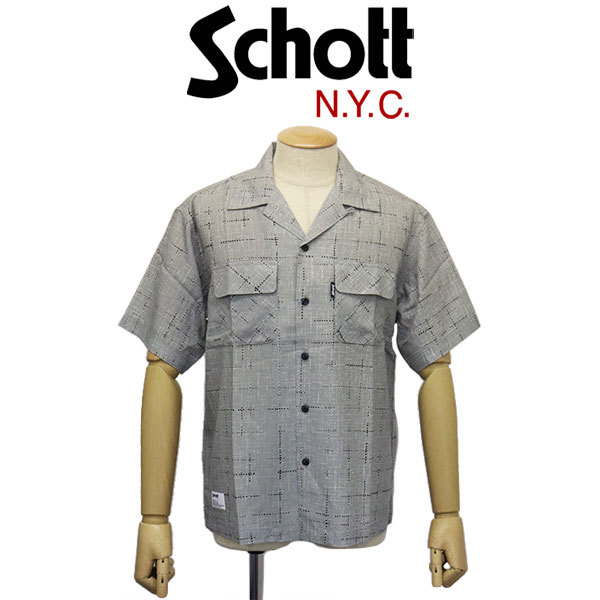 Schott (ショット) 3123015 KASURI PLAID S/S SHIRT カスリ柄 格子縞 ショートスリーブシャツ 20(14)GREY XXL