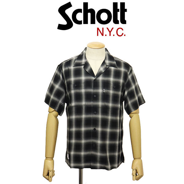 Schott (ショット) 3123016 OMBRE PLAID S/S SHIRT オンブレ 格子縞 ショートスリーブシャツ 10(09)BLACK L