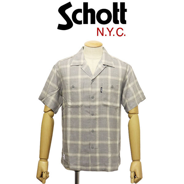 Schott (ショット) 3123016 OMBRE PLAID S/S SHIRT オンブレ 格子縞 ショートスリーブシャツ 20(14)GREY M