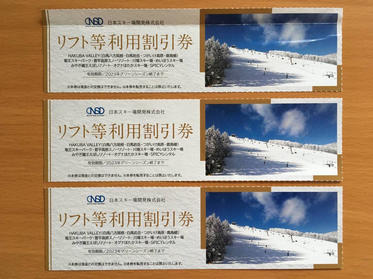 日本駐車場開発日本スキー場開発株主優待リフト等利用割引券3枚セット