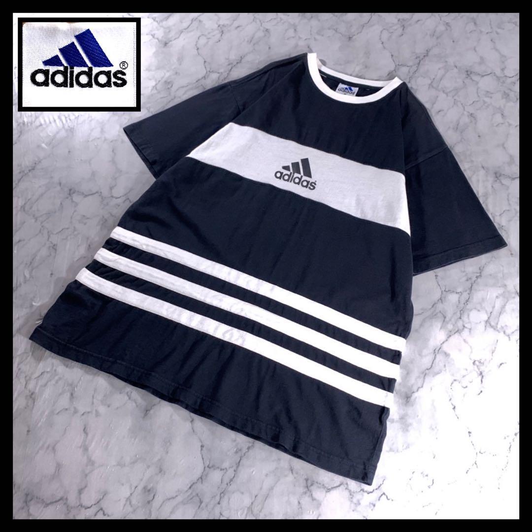 90s 00s adidas リンガー ボーダー Tシャツ センターロゴ XL位｜PayPay