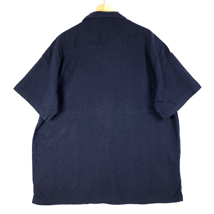 Haggar オープンカラー半袖スイッチングシャツ リネン＆レーヨン メンズUS-XXLサイズ ダークネイビー系 sh-4131n_画像3