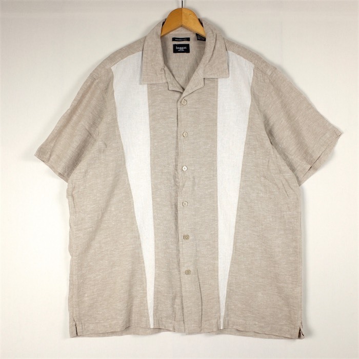 Haggar オープンカラー半袖スイッチングシャツ リネン＆レーヨン メンズUS-XXLサイズ アイボリー系 sh-4130n_画像2
