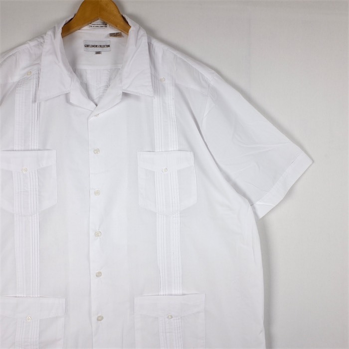 【正規品質保証】 メンズUS-3XLサイズ オープンカラー半袖キューバシャツ COLLECTION GENTLEMENS ホワイト sh-4151n 開襟 グァジャベーラ ビンテージ XLサイズ以上