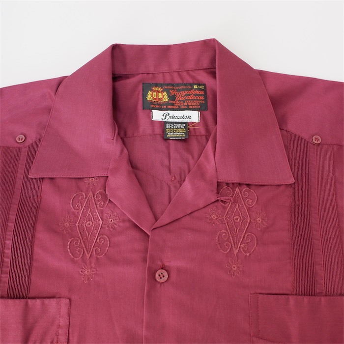 Guayaberas Yucatecas ループカラー半袖キューバシャツ 刺繍入り メンズUS-XLサイズ ボルドー ビンテージ グァジャベーラ 開襟 sh-4157n_画像5