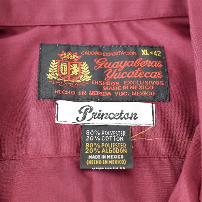 Guayaberas Yucatecas ループカラー半袖キューバシャツ 刺繍入り メンズUS-XLサイズ ボルドー ビンテージ グァジャベーラ 開襟 sh-4157n_画像4
