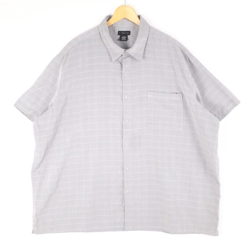 古着 大きいサイズ J.Ferrar 100%ポリエステル 半袖ボックスシャツ メンズUS-3XLサイズ チェック柄 グレー系 tn-1838n_画像2