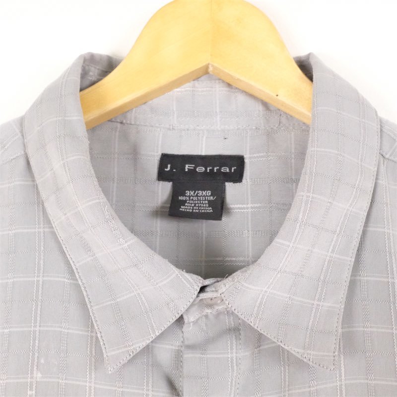 古着 大きいサイズ J.Ferrar 100%ポリエステル 半袖ボックスシャツ メンズUS-3XLサイズ チェック柄 グレー系 tn-1838n_画像4