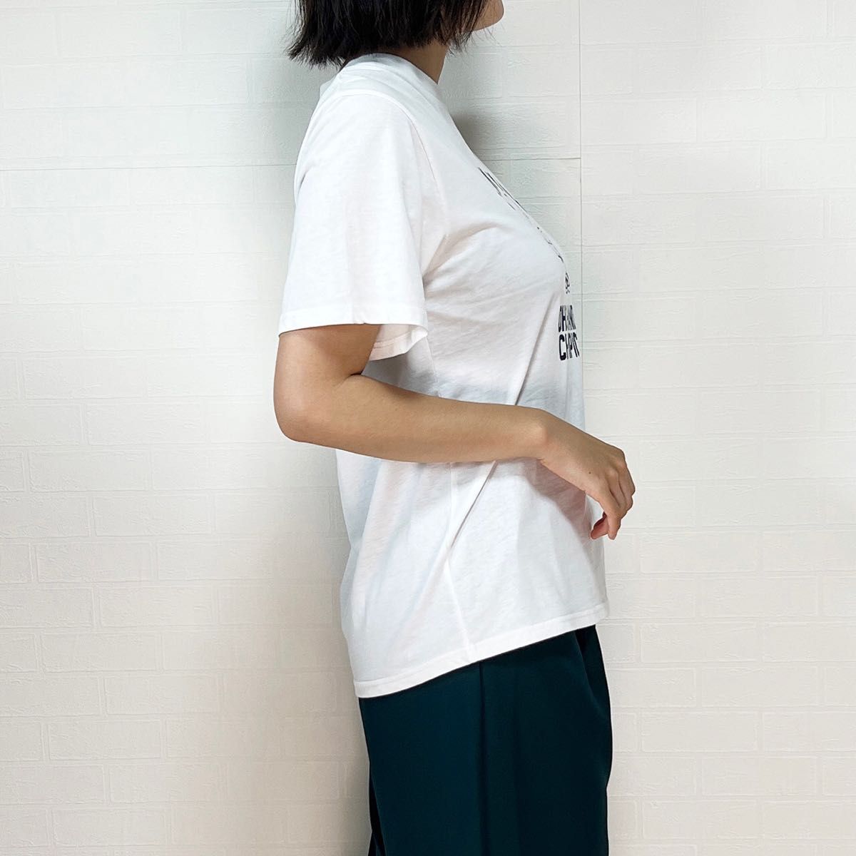 Tシャツ　レディース 綿100％ ロゴ トップス ユニセックス　ゆったり プリント 大きめ おしゃれ ホワイト 