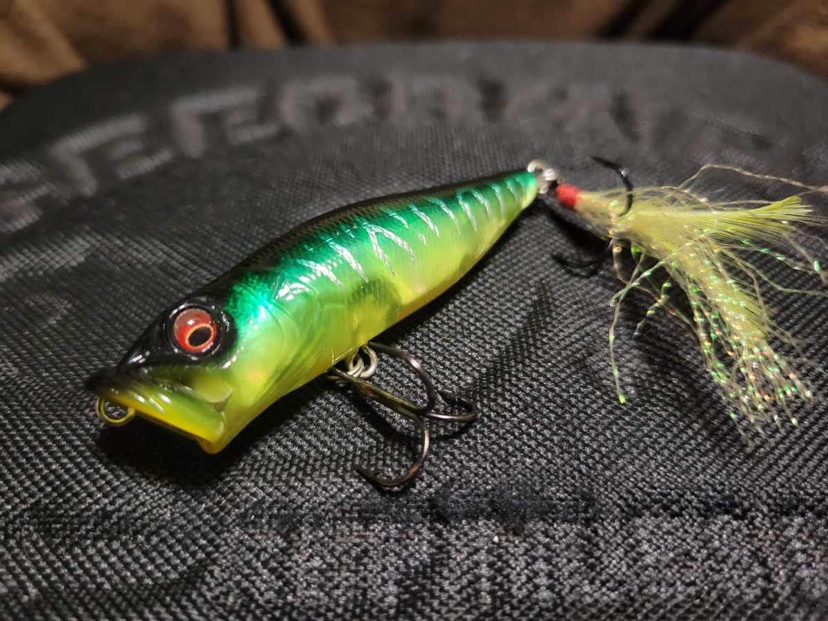 ★Megabass★POPX ABALONE BRIGHT メガバス ポップX AB HOT TIGER 美品 Length 64mm Weight 1/4oz ポッパー 天然アワビプレート採用_画像1
