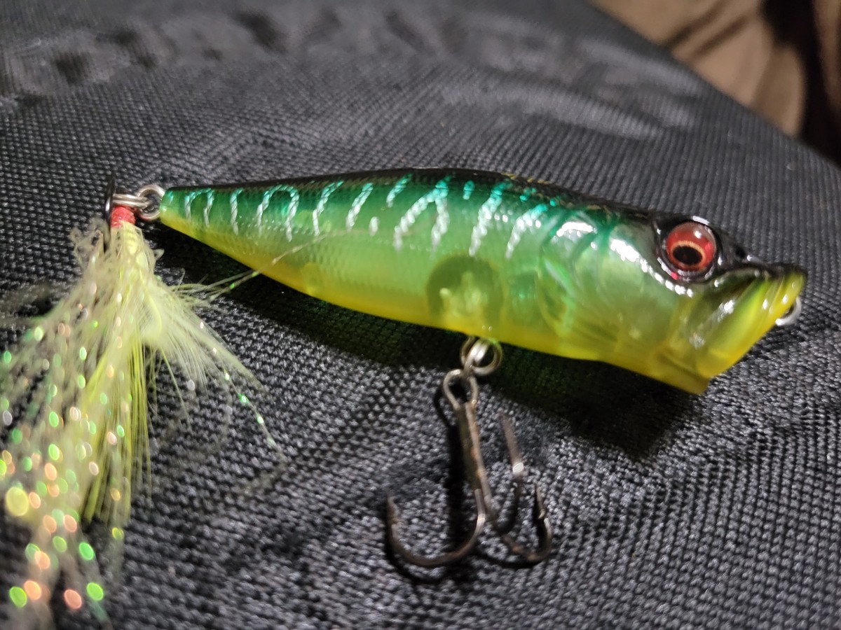 ★Megabass★POPX ABALONE BRIGHT メガバス ポップX AB HOT TIGER 美品 Length 64mm Weight 1/4oz ポッパー 天然アワビプレート採用_画像7