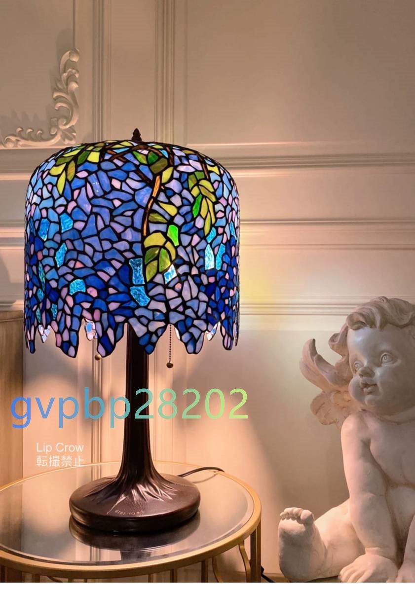 3灯式 ステンドグラスランプ アンティーク調 ティファニー スタンドライト テーブルランプ 藤の花 芸術品