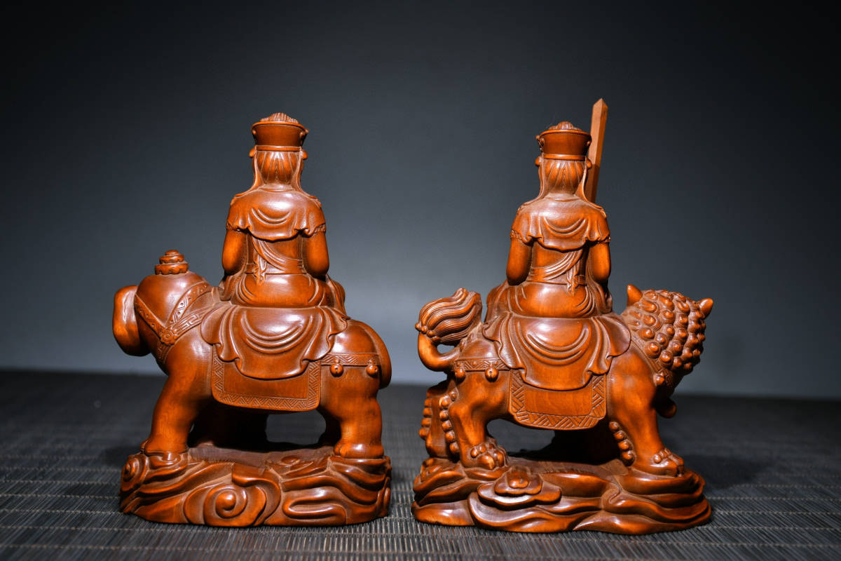 ▽鴻▽ 黄楊木製 細密彫 十八羅漢如意 置物 古賞物 中国古玩 中国古美術-