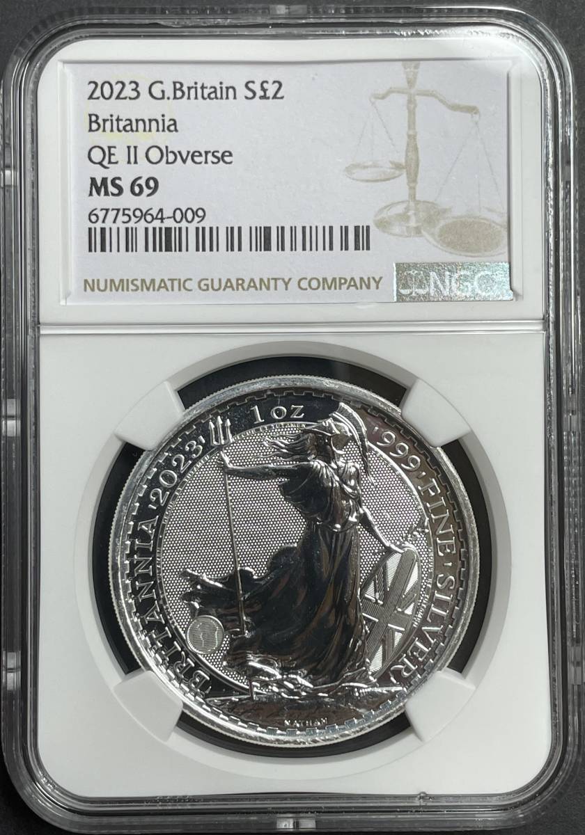 【MS69】 2023 イギリス ブリタニア 2ポンド 1オンス 銀貨 NGC アンティークコイン モダン_画像3