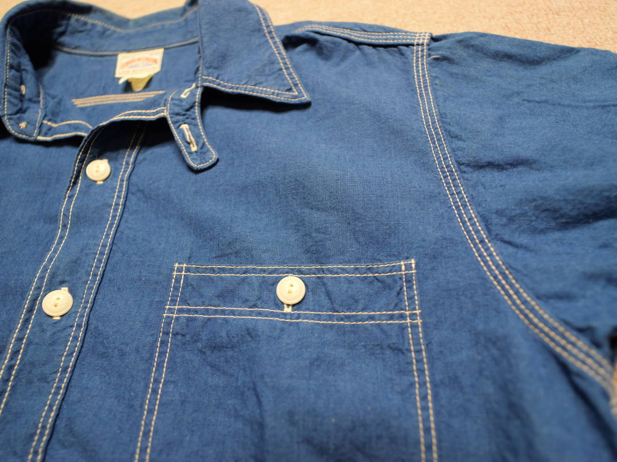 旧リアルマッコイズ エイトアワーユニオン シャンブレーシャツ 青 サイズ15 中古の画像4