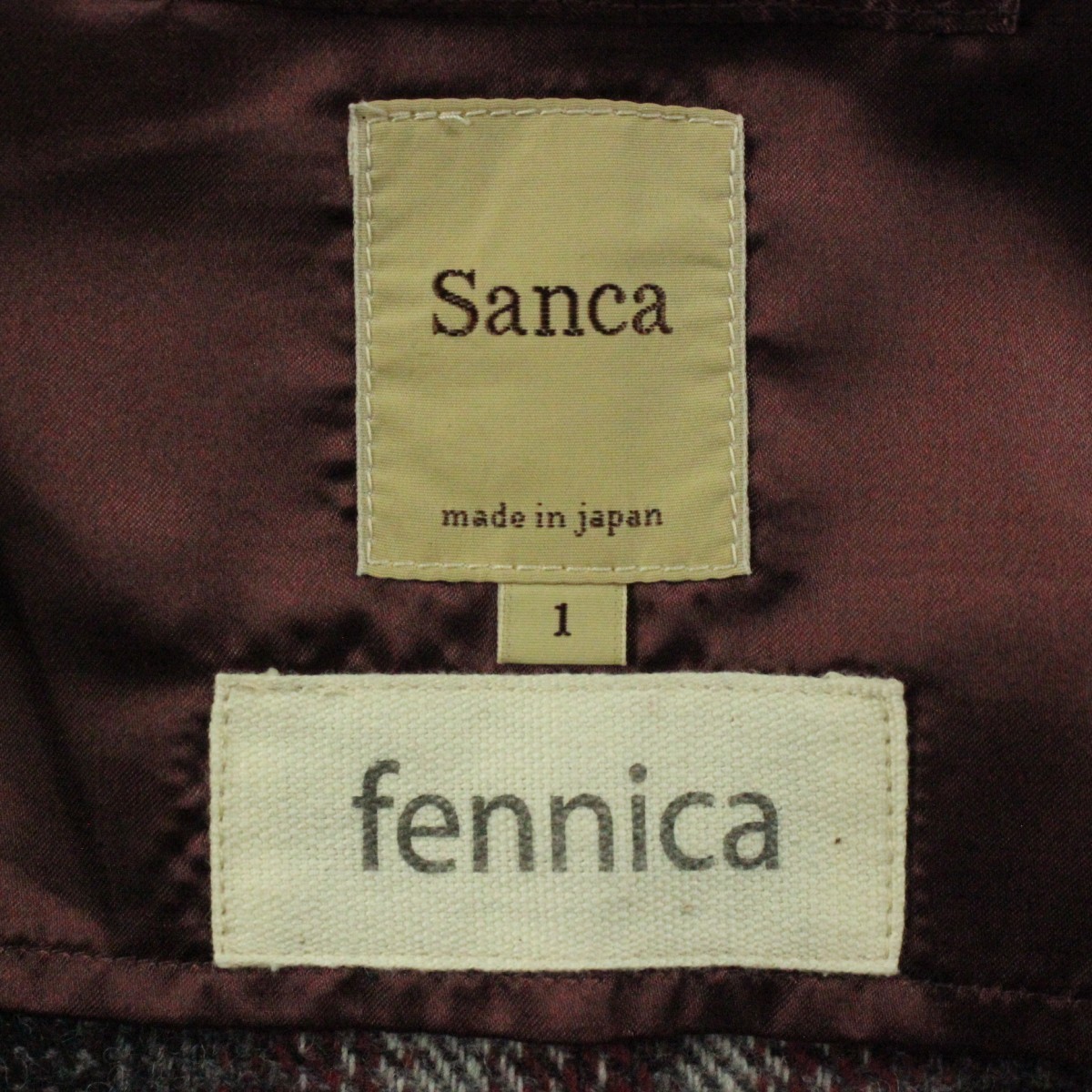 Sanca × fennica サンカ フェニカ チェック ウール混 テーラードジャケット シングルジャケット 表記サイズ1_画像3