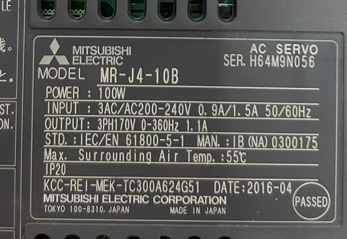 通電確認済　MITSUBISHI AC SERVO MR-J4-10B MR-BAT6V1SET_画像5