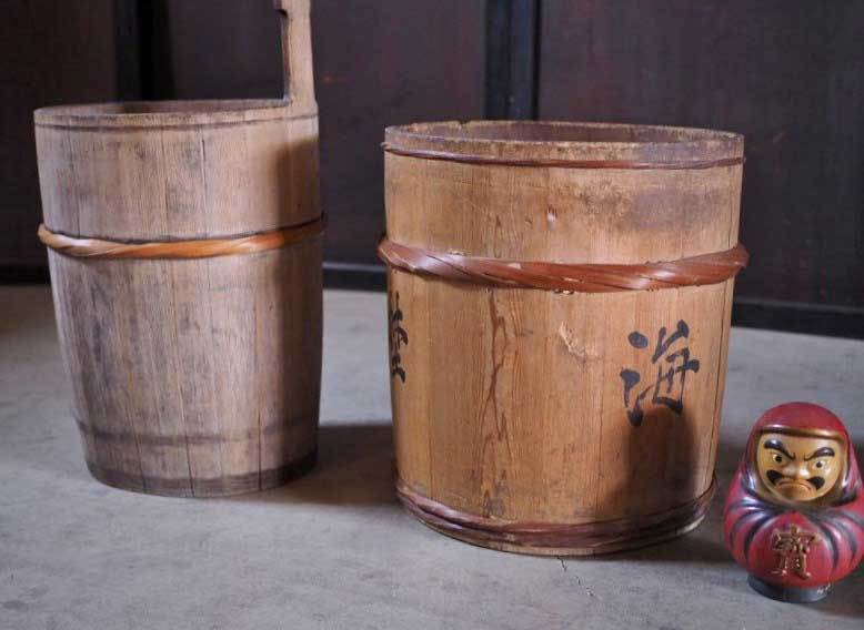 ランキング2022 古い桶のセット 品番K1818 Fサイズ　中古 送料別 1892年　古録展 明治25年 プランタカバーや傘立てに 木工、竹工芸