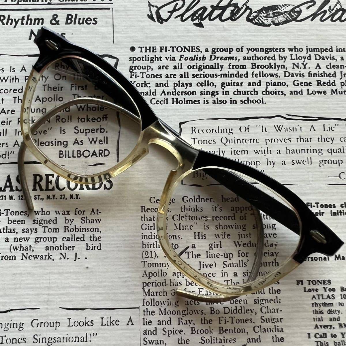 サーモントブロー黒ブロウUSAウェリントン サングラス眼鏡フルリム伊達メガネ50sセルフレームビンテージ　アンティークSHURONアーネル