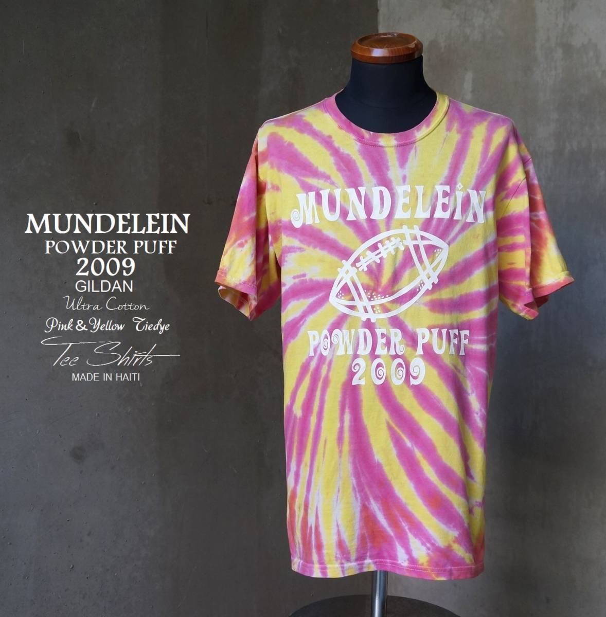 MUNDELEIN POWDER PUFF 2009 GILDAN ピンク×イエロー タイダイ 半袖 Tシャツ M_画像1