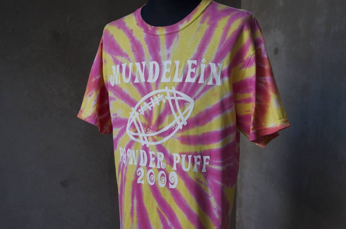 MUNDELEIN POWDER PUFF 2009 GILDAN ピンク×イエロー タイダイ 半袖 Tシャツ M_画像5